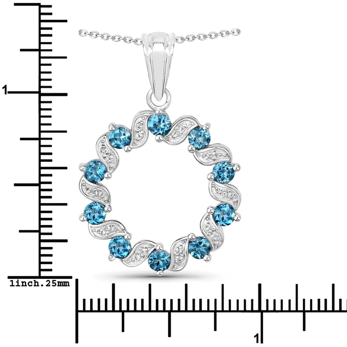Sterling Silver London Blue Topaz and White Topaz Circle Pendant