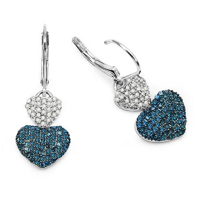 Sterling Silver Blue Diamond & White Diamond Dangle Earrings