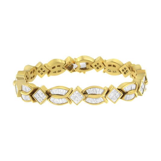 14K Yellow Gold 8 1/5 Cttw Baguette and Princess Diamond Link Bracelet