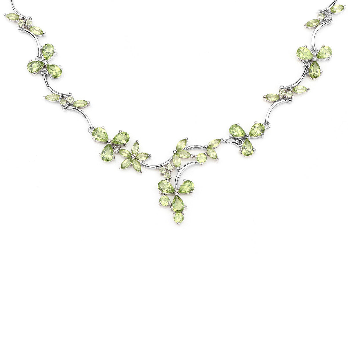 Sterling Silver Peridot Floral Necklace
