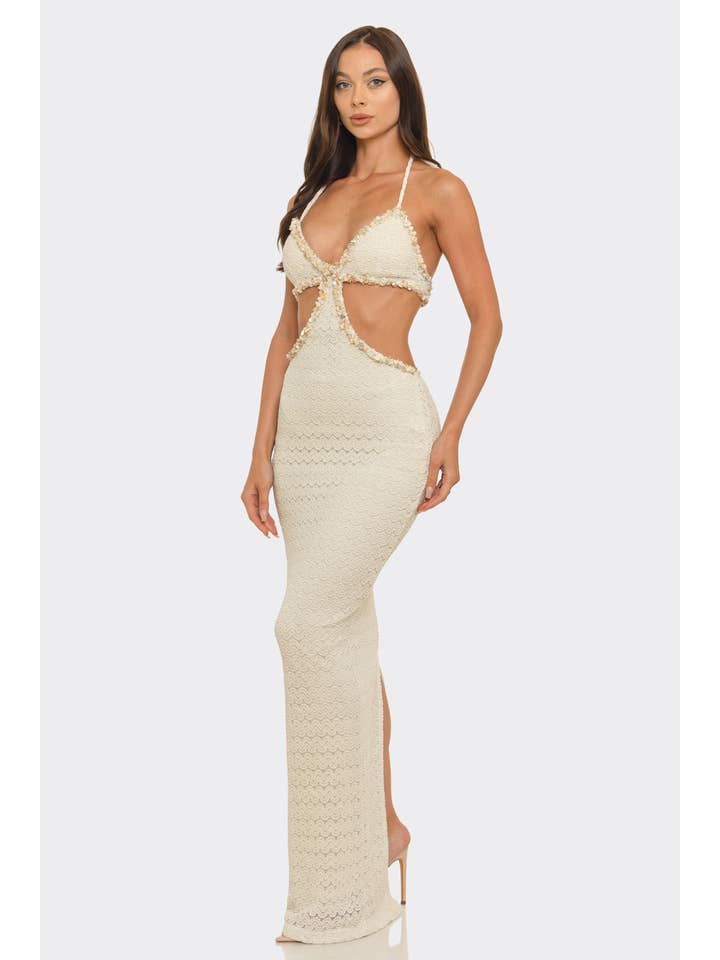 Side Cut Out Waist & Lace-Up Design Casual Maxi