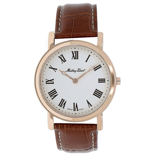 Mathey Tissot Men's City Stainless Steel Brown Leather Strap Watch