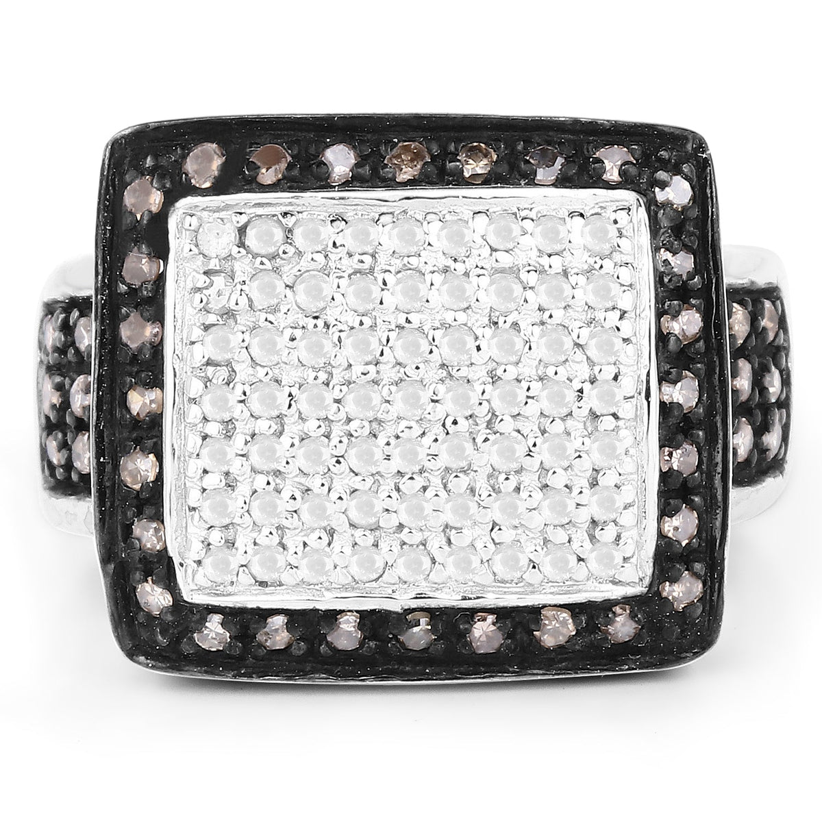 .925 Sterling Silver Champagne and White Diamond Cluster Ring