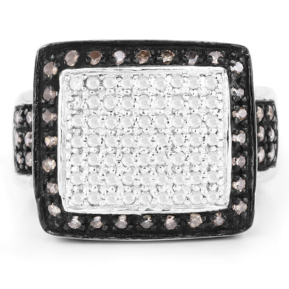 .925 Sterling Silver Champagne and White Diamond Cluster Ring