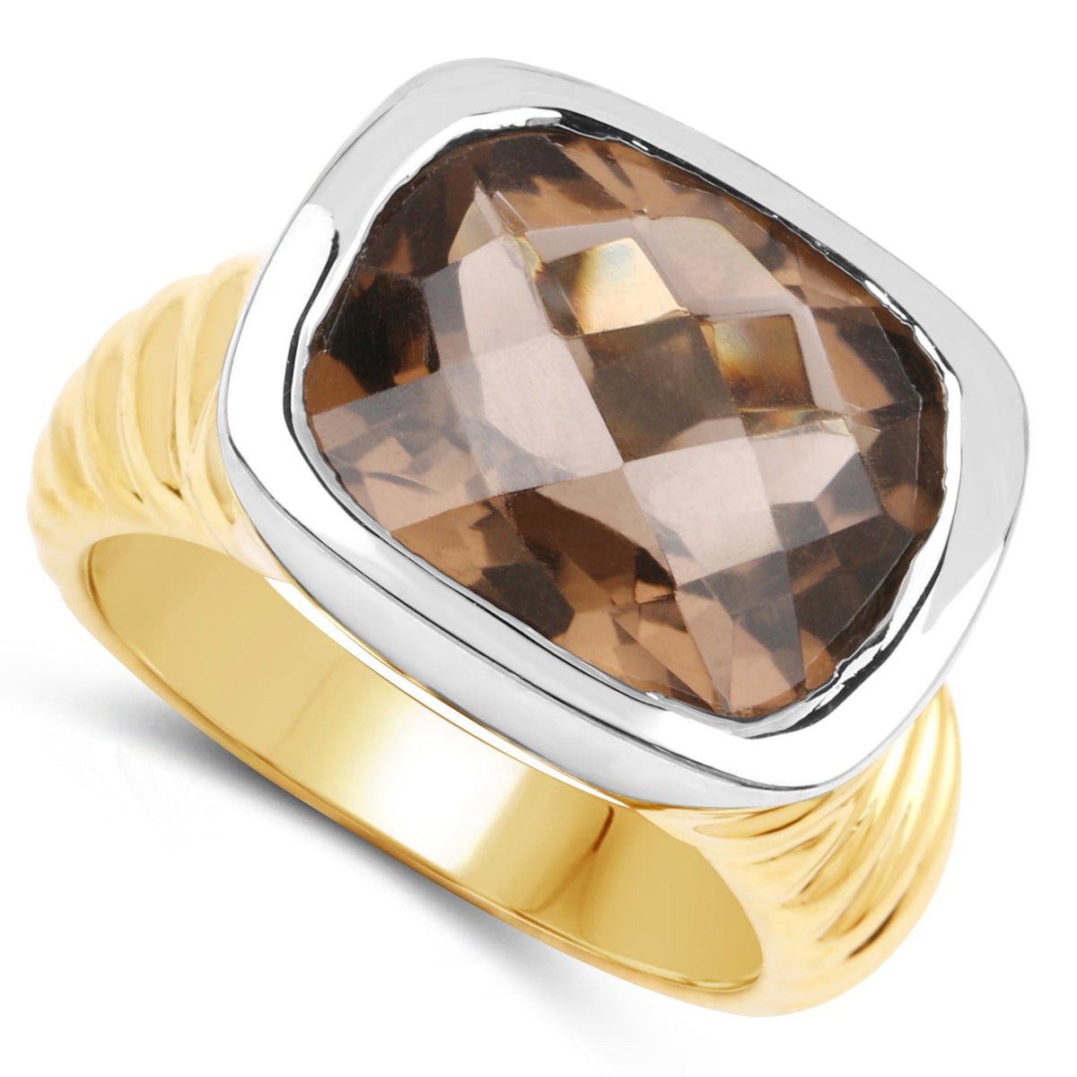 Two-Tone Sterling Silver Smoky Quartz Cushion Ring