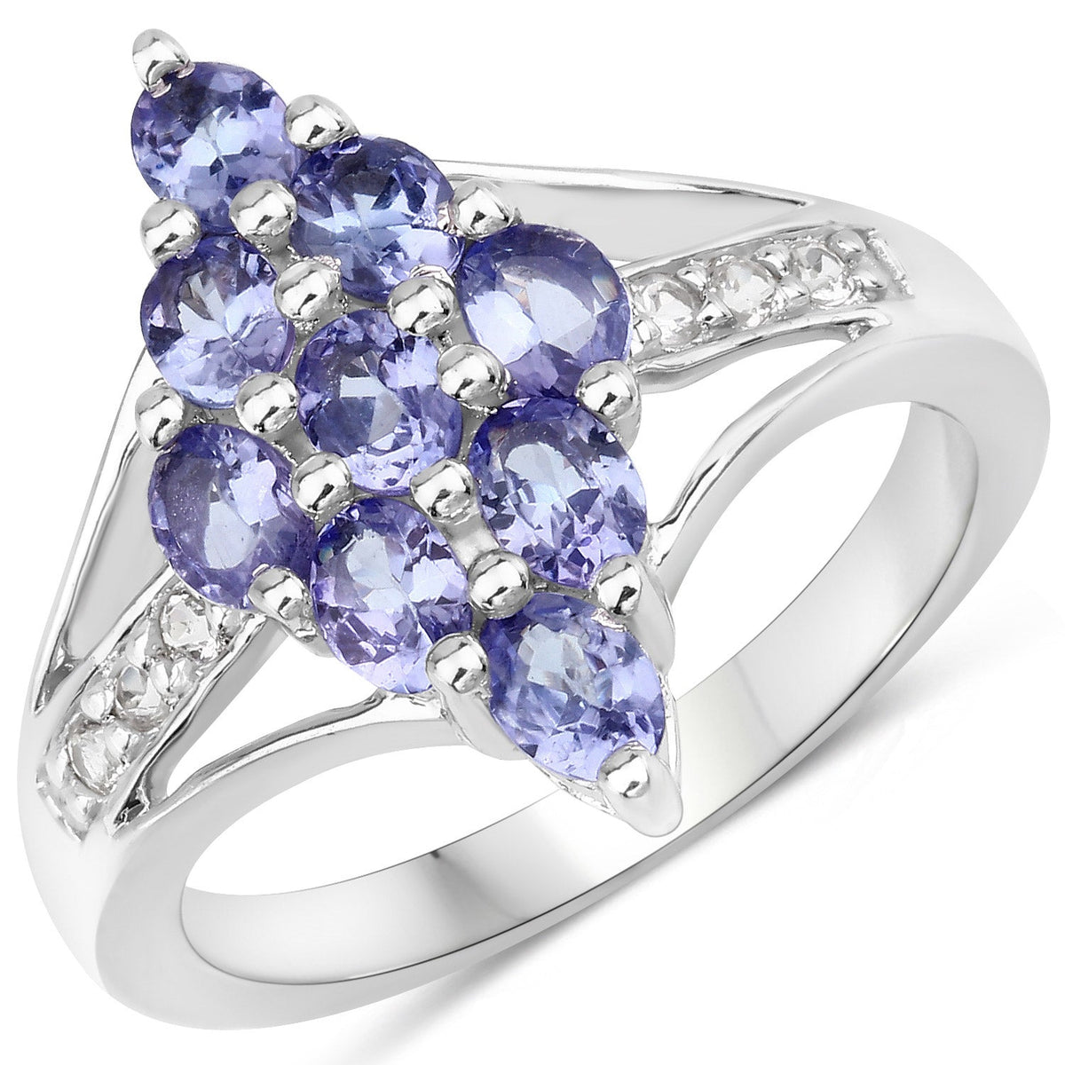 Sterling Silver Tanzanite and White Topaz Cluster Ring