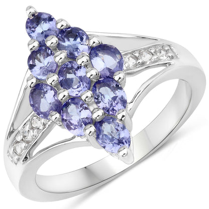 Sterling Silver Tanzanite and White Topaz Cluster Ring