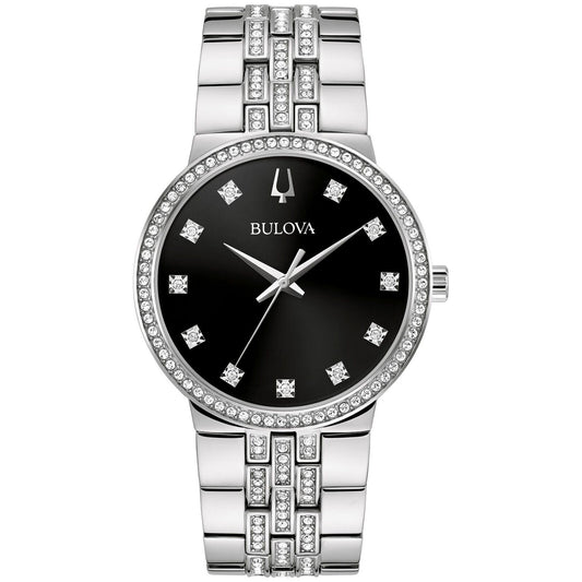 Bulova Crystal Black Stainless Steel Watch