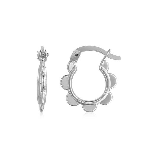 White Gold Scalloped Hoop Earrings