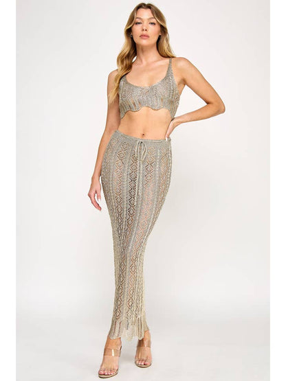Metallic Knit Top and Maxi Skirt Cover-Up Set