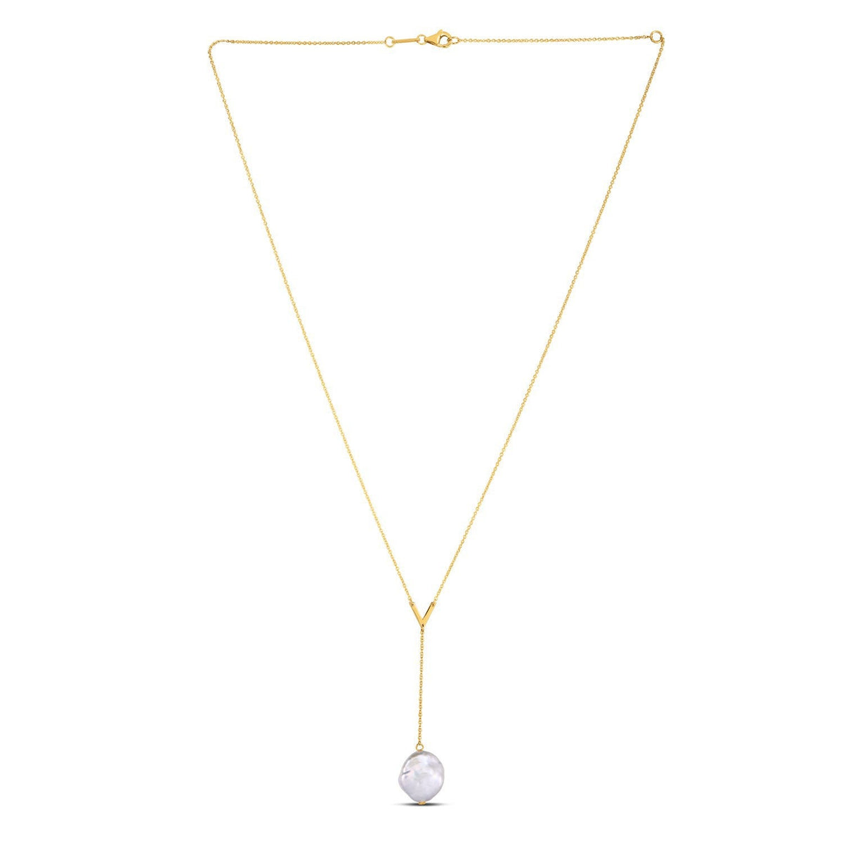 14K Yellow Gold Pearl Lariat Necklace
