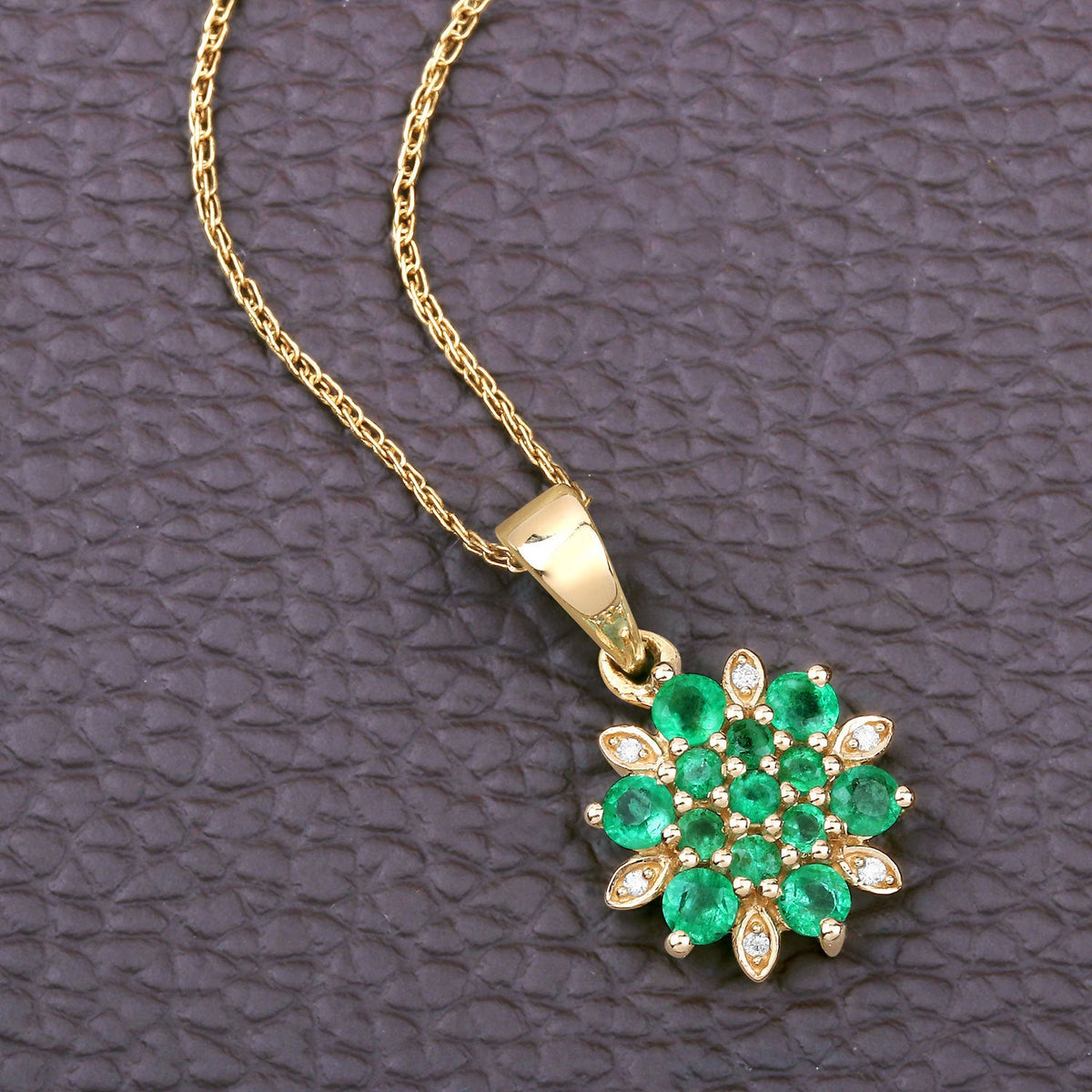 14K Yellow Gold Zambian Emerald and Diamond Floral Pendant