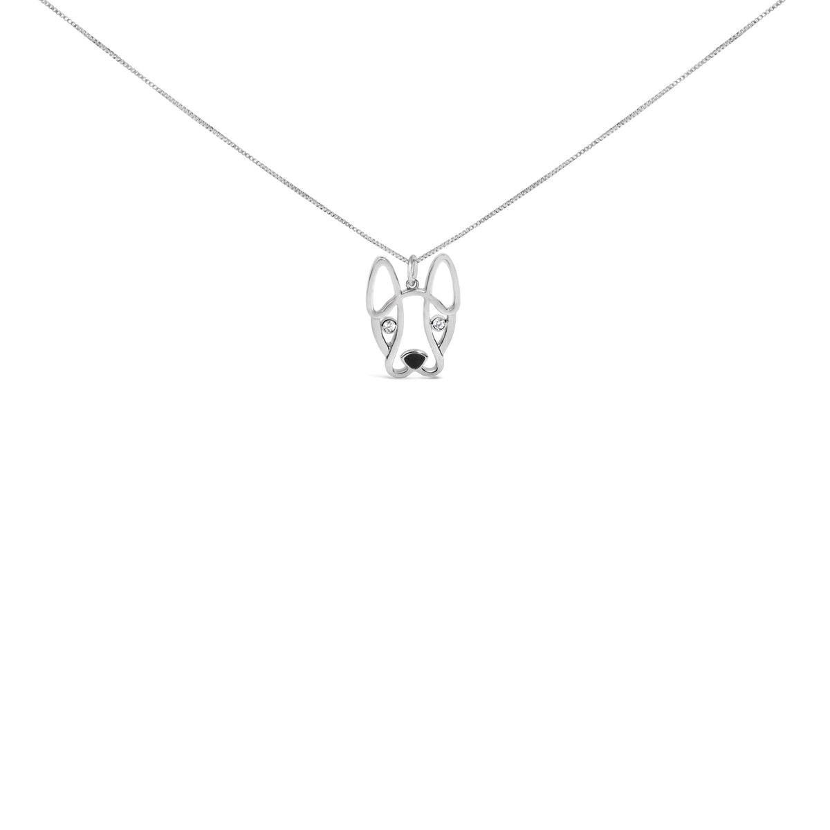Sterling Silver Diamond Accent and Black Enamel French Bulldog Pendant Necklace
