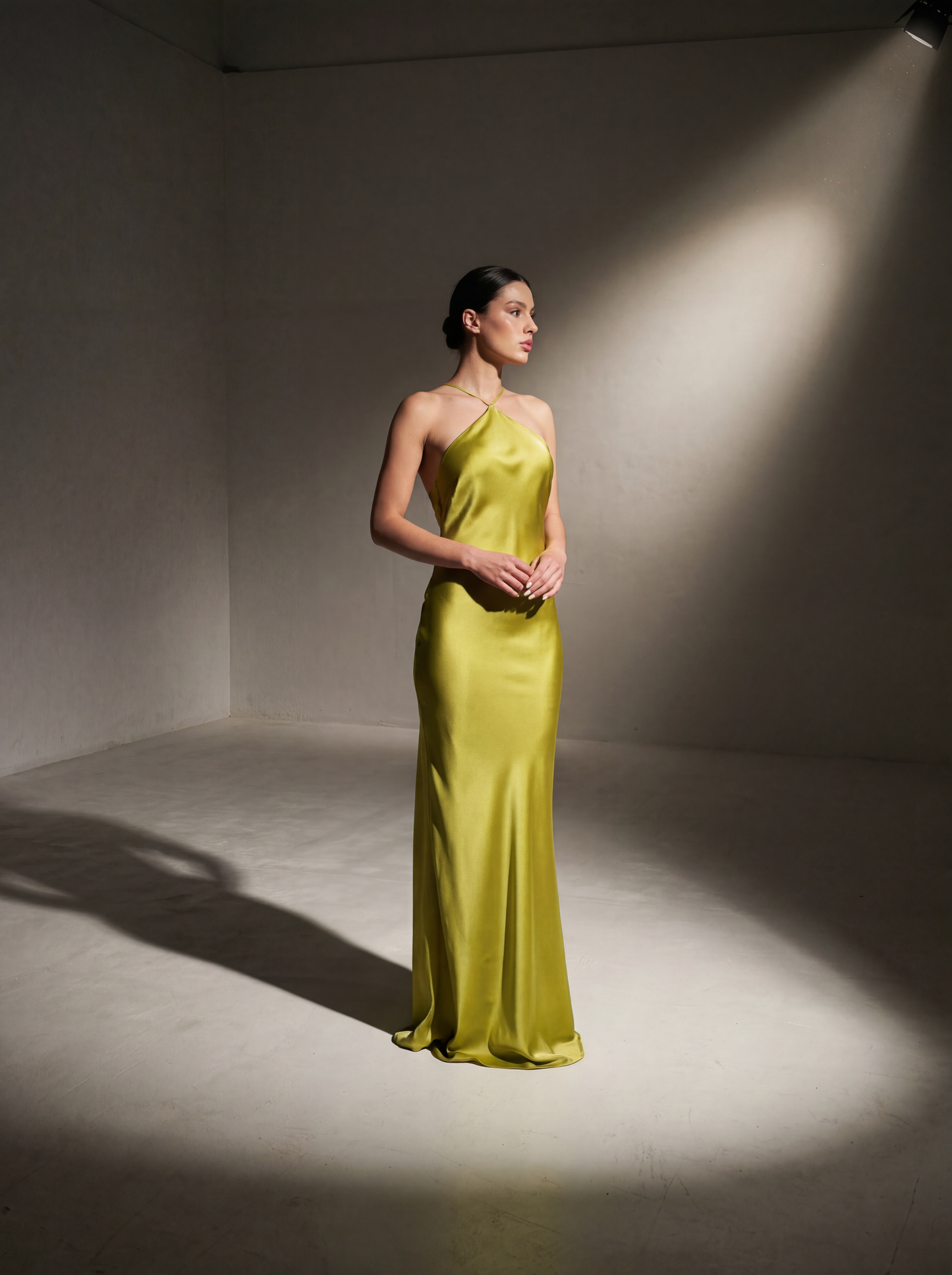 Silk Satin Halter Gown – Floor Length, Open Back