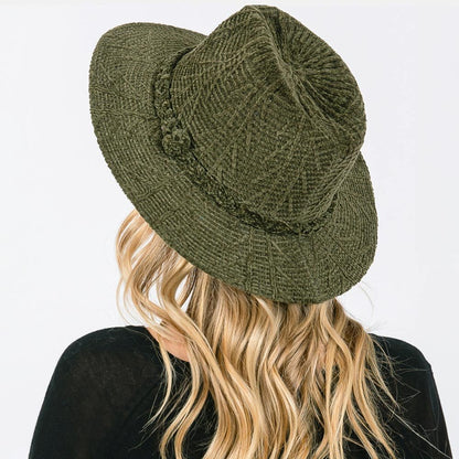 Chenille Pattern Fedora Hat with Braided Band
