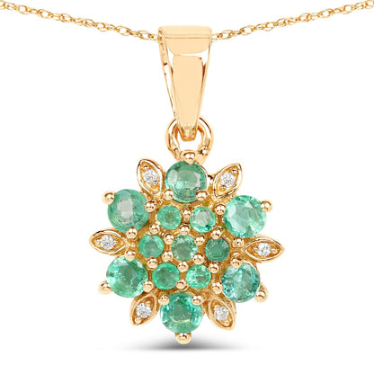 14K Yellow Gold Zambian Emerald and Diamond Floral Pendant