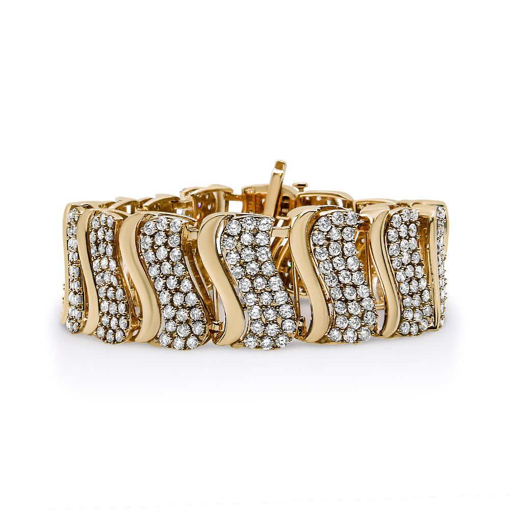 14K Yellow Gold 15.0 Cttw Diamond Chevron Wave Link Bracelet