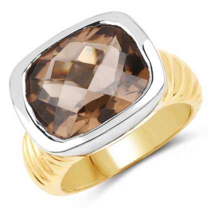 Two-Tone Sterling Silver Smoky Quartz Cushion Ring