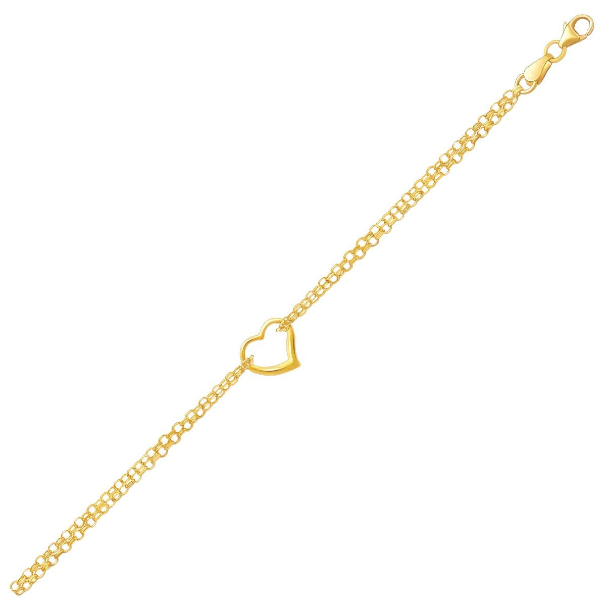 10K Yellow Gold Open Heart Double Rolo Chain Anklet