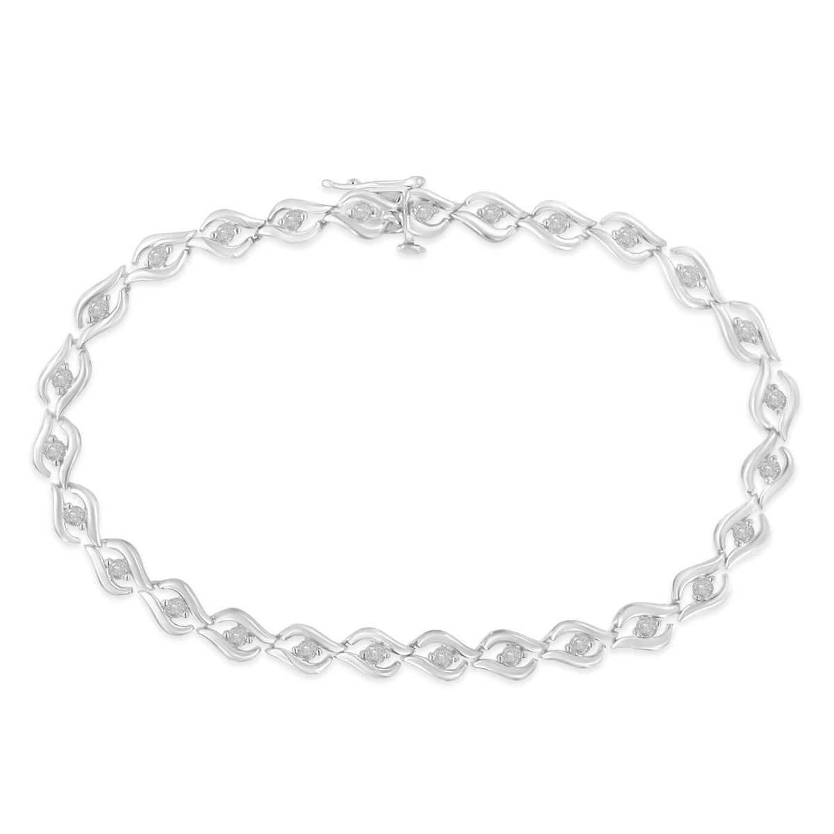 Sterling Silver 1/2 Cttw Rose Cut Diamond Almond Link Tennis Bracelet