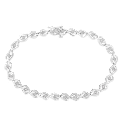 Sterling Silver 1/2 Cttw Rose Cut Diamond Almond Link Tennis Bracelet