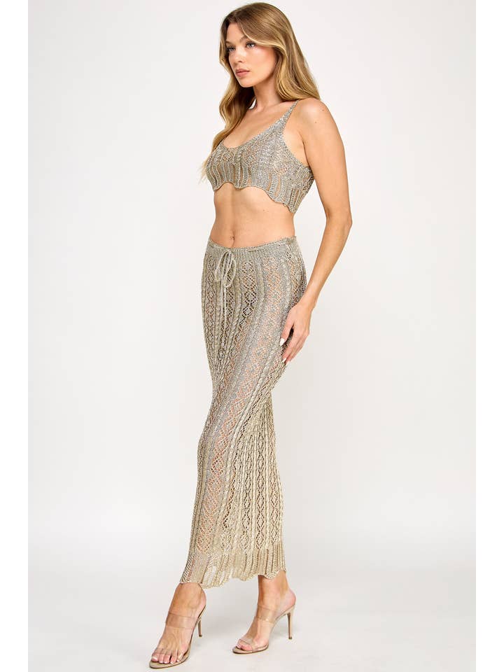 Metallic Knit Top and Maxi Skirt Cover-Up Set