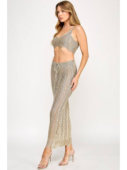 Metallic Knit Top and Maxi Skirt Cover-Up Set