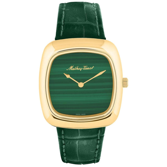 Stainless Steel Green Dial Leather Strap Watch