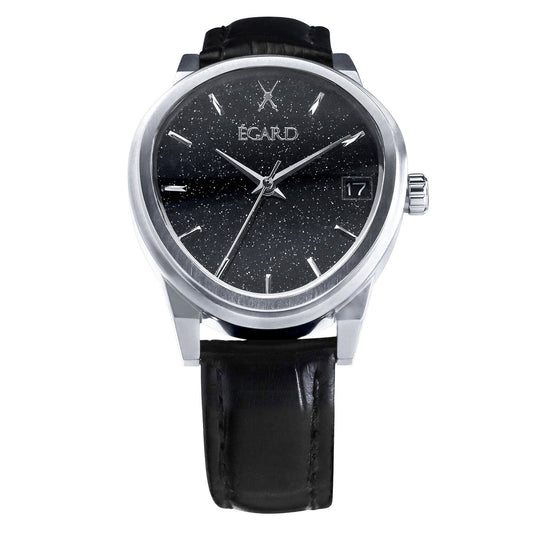 Dali F2 Silver Automatic Black Leather Watch