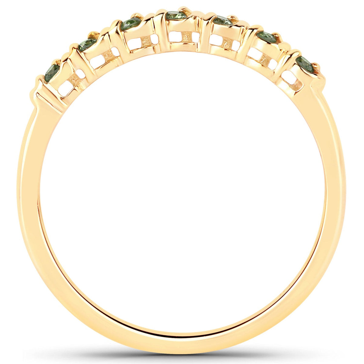 14K Yellow Gold Green Diamond Band Ring