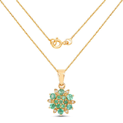 14K Yellow Gold Zambian Emerald and Diamond Floral Pendant