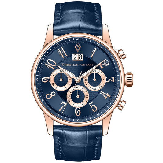 Christian Van Sant Heritage Blue Leather Chronograph Watch