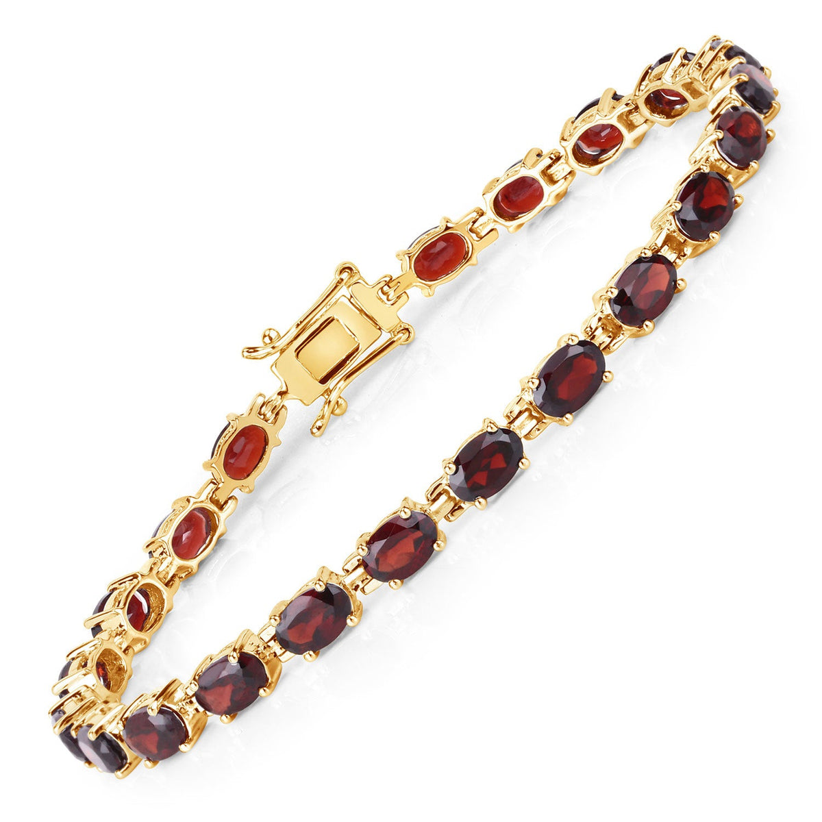 14K Yellow Gold Plated Sterling Silver Garnet Tennis Bracelet