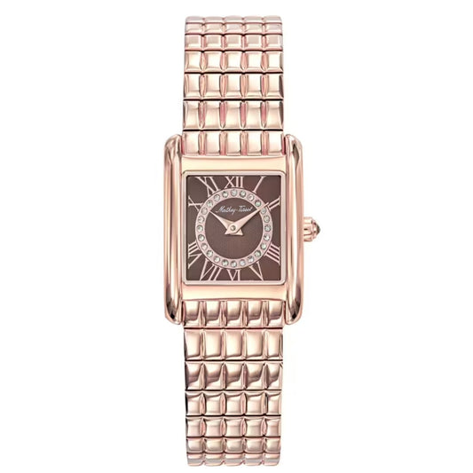 Rose Gold-Tone Stainless Steel Brown Dial Square Watch