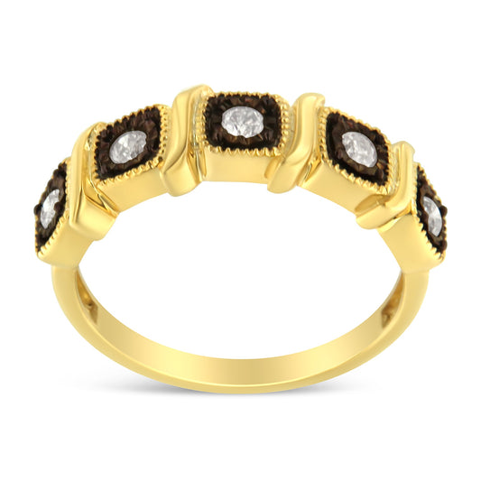 Yellow Gold Flashed Sterling Silver Diamond 5-Stone Ring