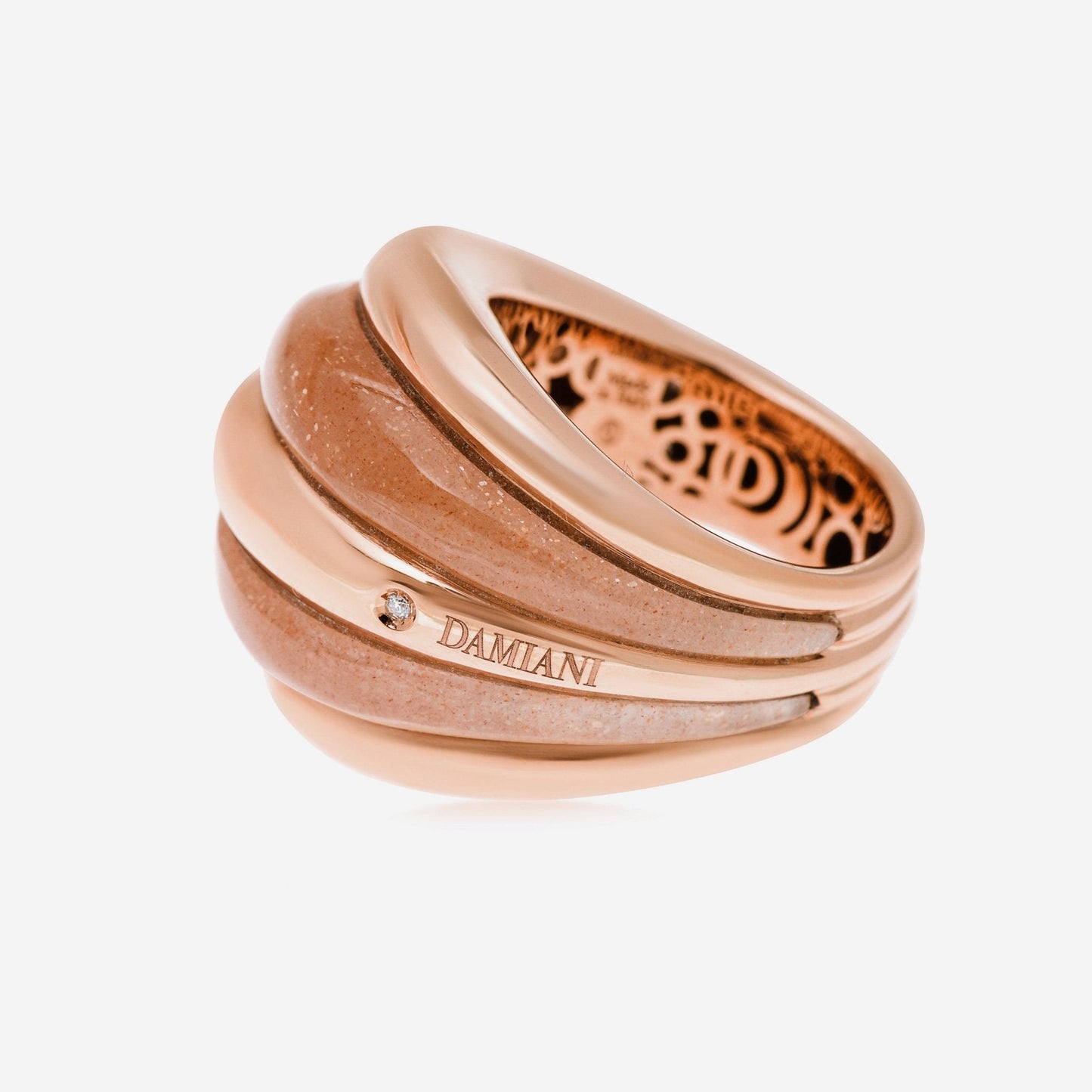 Damiani Spicchi di Luna 18K Rose Gold Diamond Sunstone Dome Ring