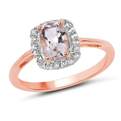 14K Rose Gold Plated Sterling Silver Morganite and White Topaz Ring