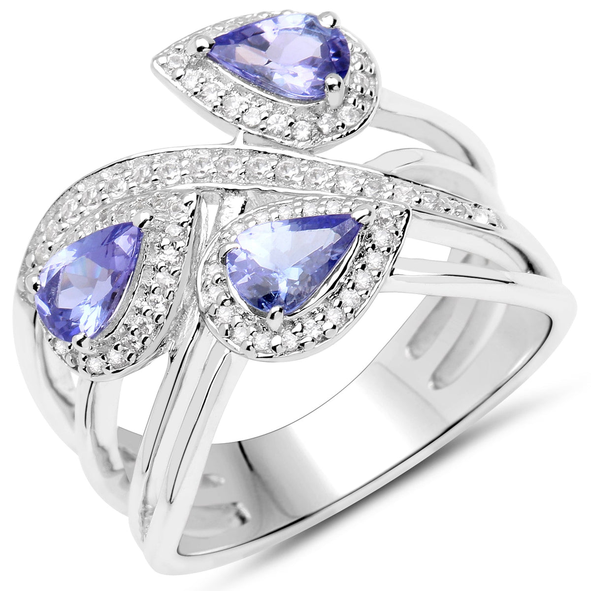 Tanzanite and White Zircon Sterling Silver Ring