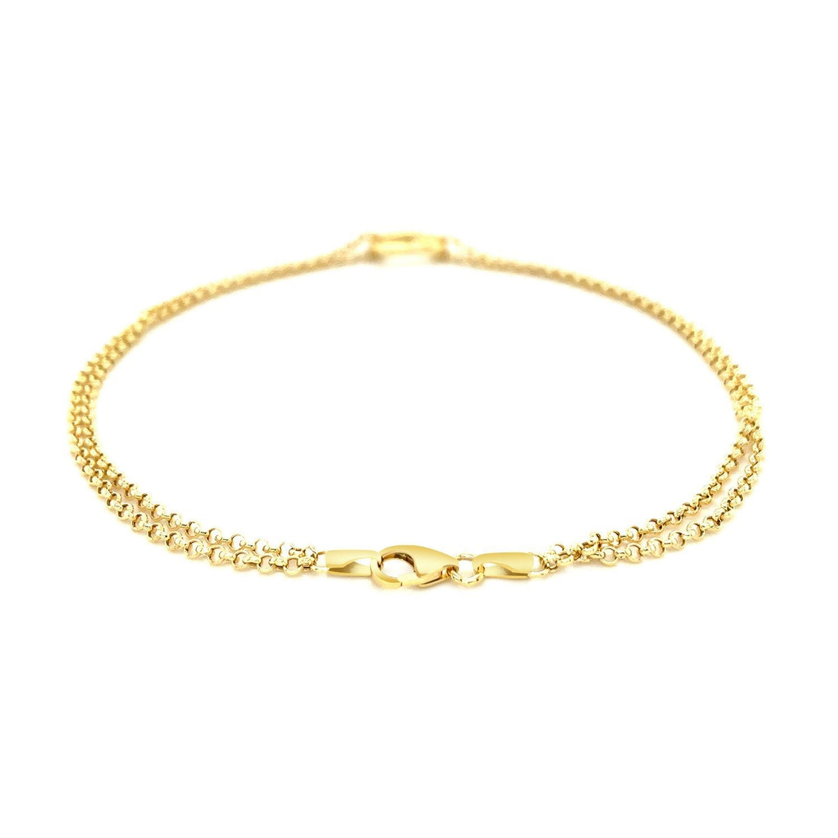 10K Yellow Gold Open Heart Double Rolo Chain Anklet
