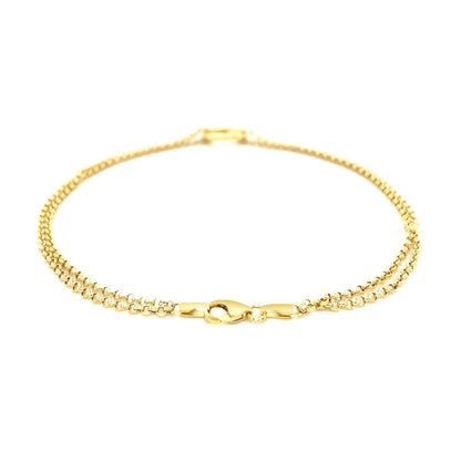 10K Yellow Gold Open Heart Double Rolo Chain Anklet
