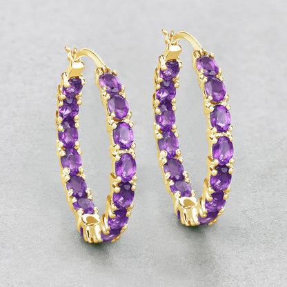 Sterling Silver Amethyst Hoop Earrings