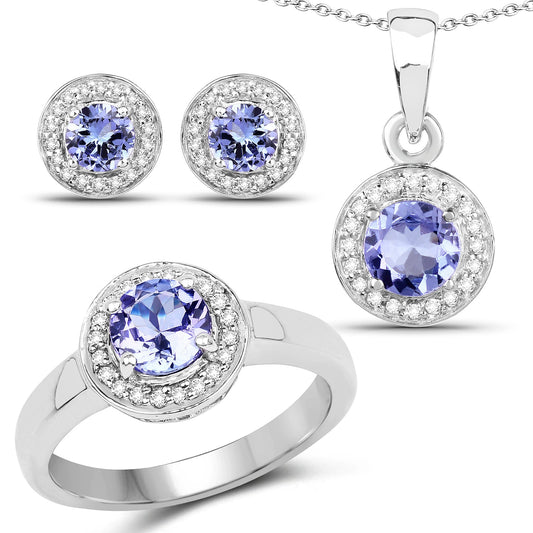 Sterling Silver Tanzanite & White Topaz Ring & Earrings Set