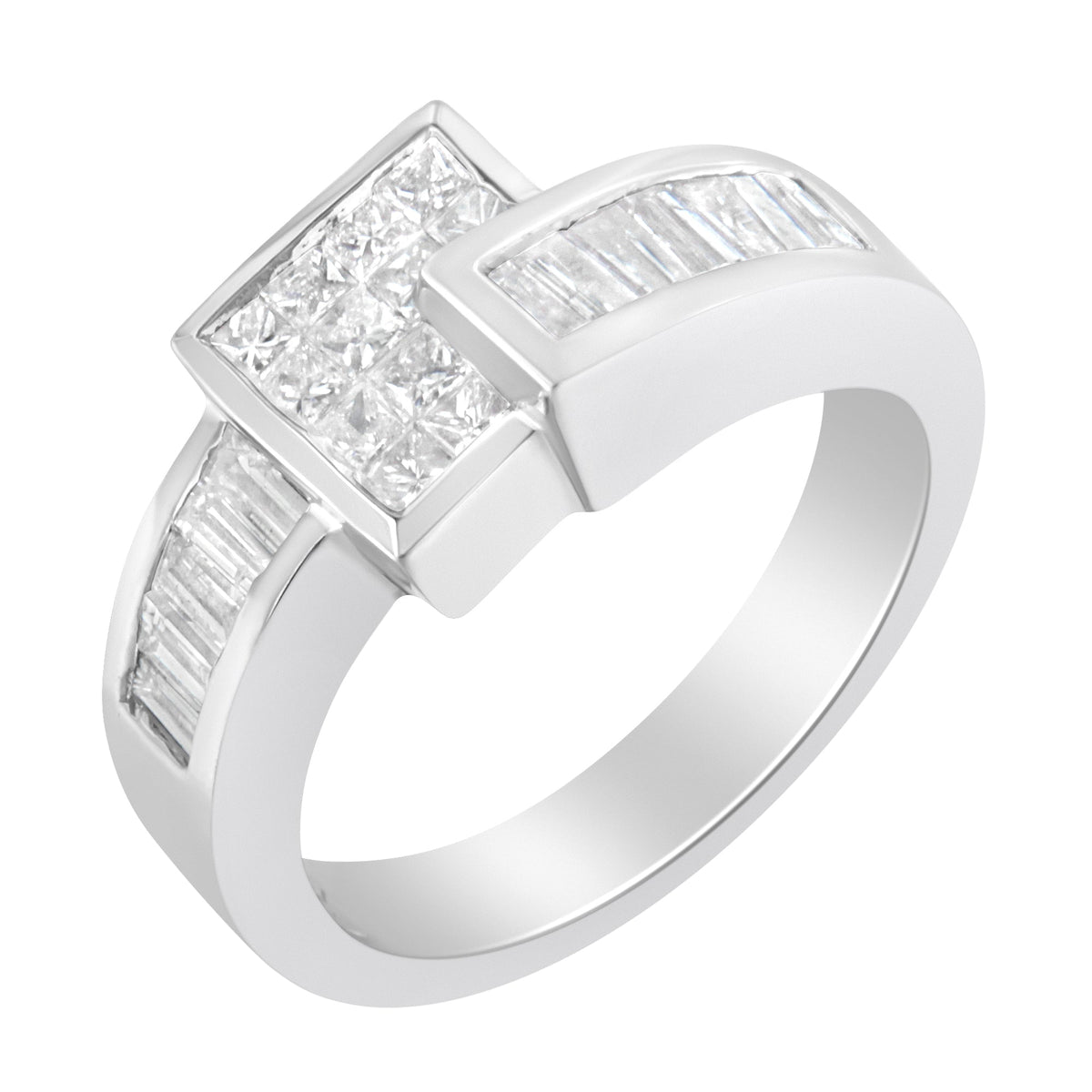 Undeniablyluxe Fine Jewelry 14k White Gold Princess And Baguette Diamond Ring