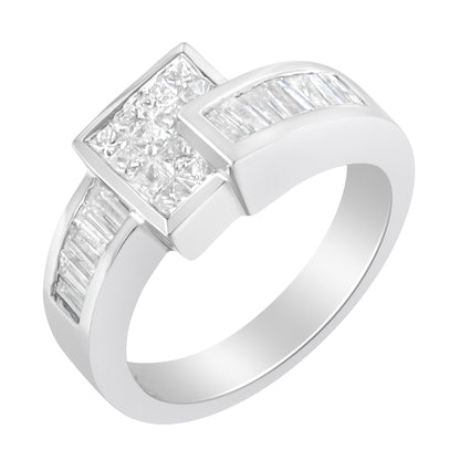 Undeniablyluxe Fine Jewelry 14k White Gold Princess And Baguette Diamond Ring