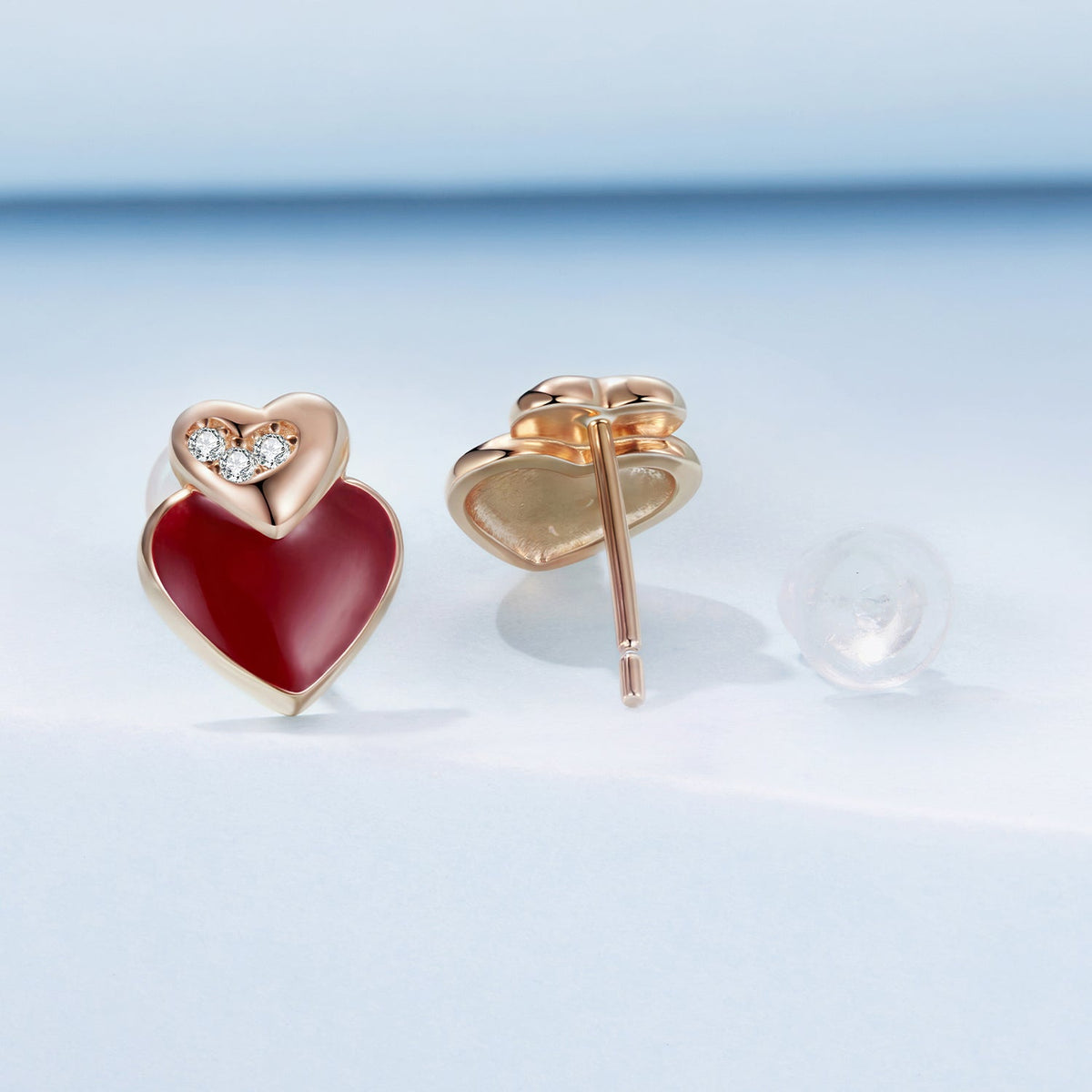 925 Sterling Silver Cubic Zirconia Enamel Rose Gold Plated Earrings