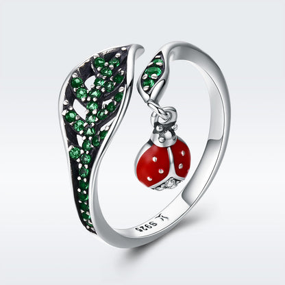 Sterling Silver Beetle and Leaf Design Ring