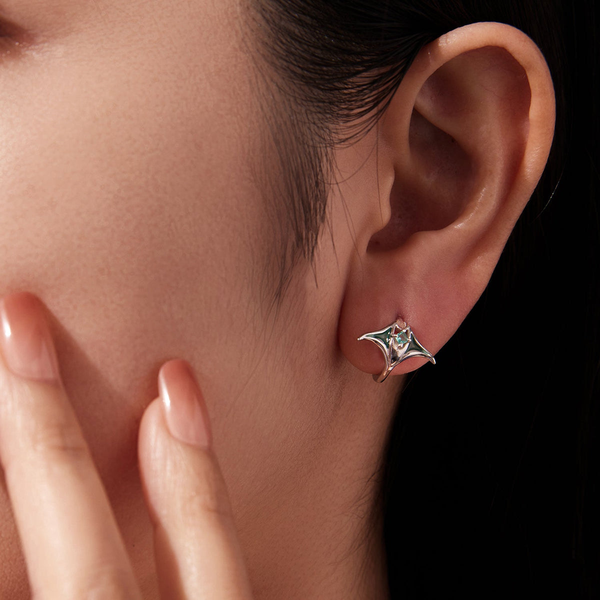 White Gold Plated Enamel and Glass Hoop Earrings