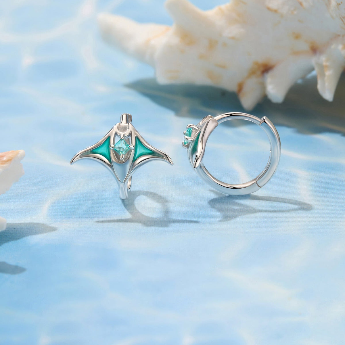 White Gold Plated Enamel and Glass Hoop Earrings
