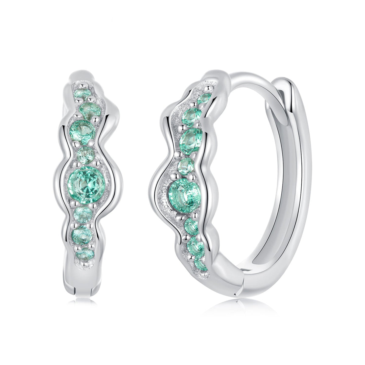 Sterling Silver White Gold Plated Pave Cubic Zirconia Hoop Earrings
