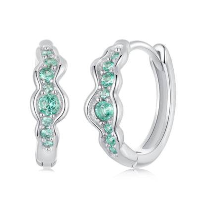 Sterling Silver White Gold Plated Pave Cubic Zirconia Hoop Earrings